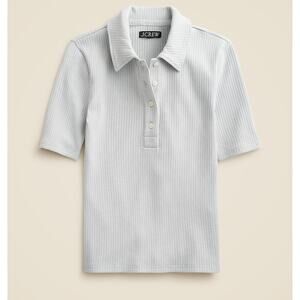 J.Crew Premium Rib Short Sleeve Polo Shirt Womens M Light Blue Collared Stretch
